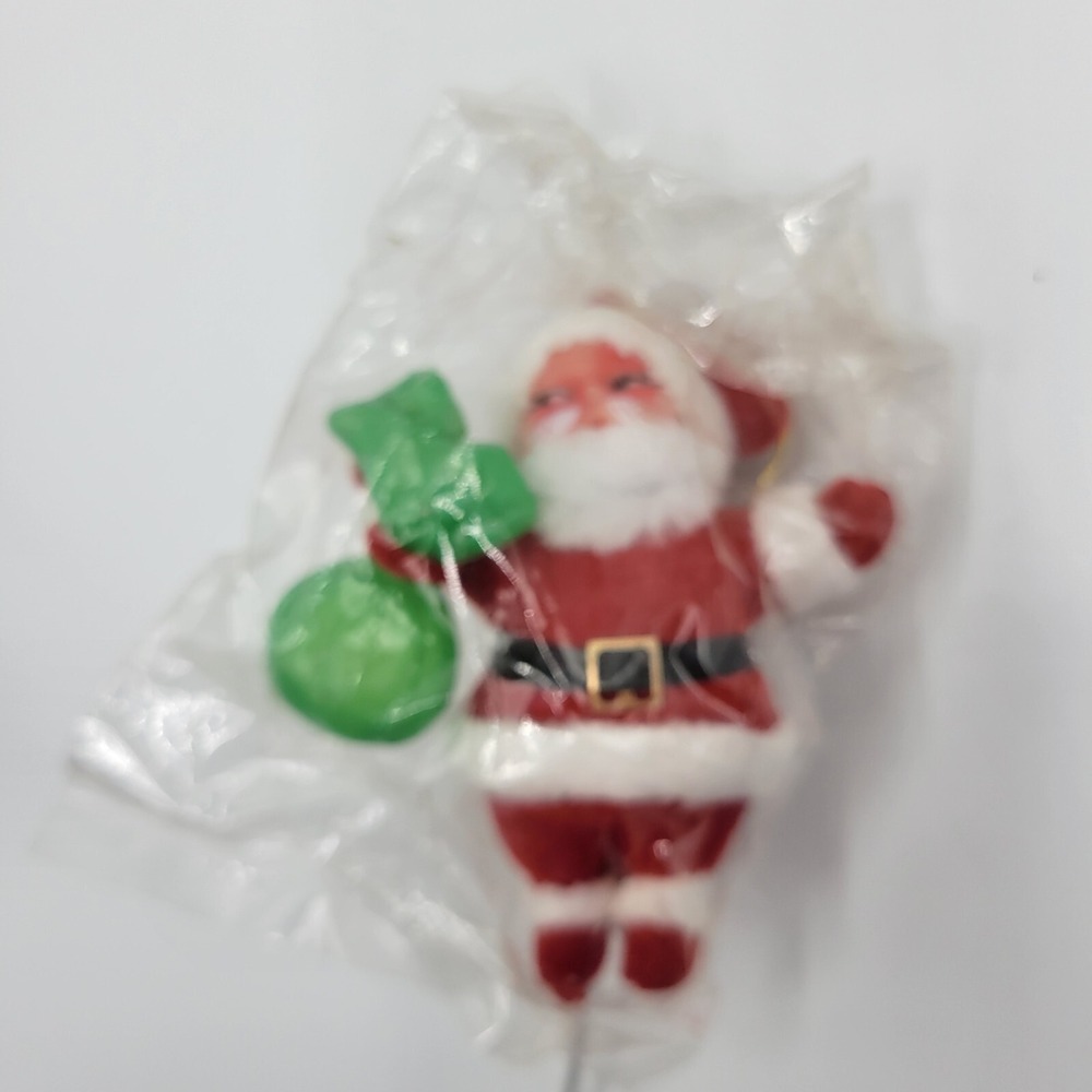 Vtg Flocked Santa Claus on Stick Flower Cake Decoration Hong Kong 4" - Picture 5 of 6